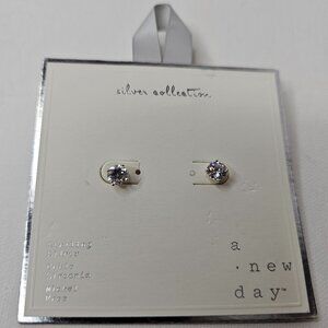 A New Day Silver Collection Earrings Sterling Cubic Zirconia Clear Small